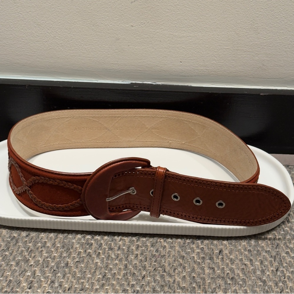 Another Line Inc Western Wide Brown Leather Belt Size L Women’s - Picture 2 of 9